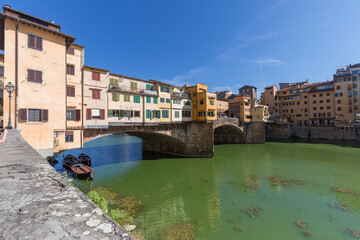 Firenze, Italy - August 16, 2021: street view of Ponte Vecchio in Firenze.
