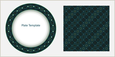 Plate circular template with thin geometric pattern.
