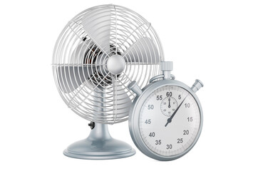 Stopwatch with retro table fan, 3D rendering