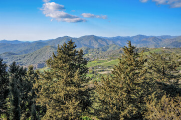 Obraz premium The monastery of Chrysoroyatissa (Mother of God with a Golden Garnet) was founded in 1152 in Troodos on Mount Roja. The buildings that have come down to our time date back to 1770. 