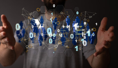 network holding in hand 3d connection data