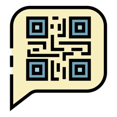 QR code in chat bubble icon. Outline QR code in chat bubble vector icon color flat isolated