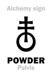 Alchemy Alphabet: POWDER (Pulvis), powdery substance, crushed substance, adust substance. Alchemical sign, Medieval symbol.