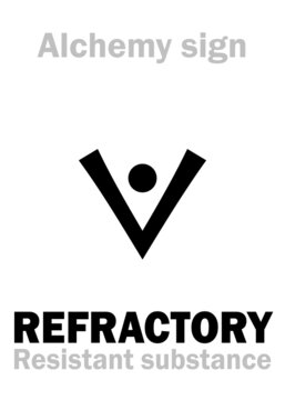 Alchemy Alphabet: REFRACTORY (Refractārius “obstinate”, Inviolabilis flammis, ignibus impervius), Fireproof, Ovenproof — material resistant to high temperature or chemical attack, retaining strength.
