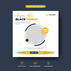 Black friday special super offer fashion sale promotion instagram post or social media web banner and square flyer poster template Premium Vector