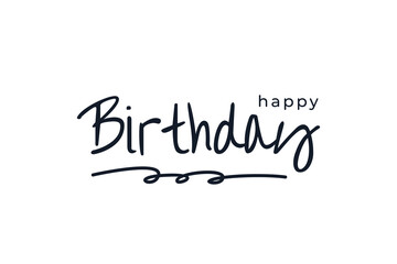 Happy Birthday Card. Black Text Lettering Handwritten Calligraphy with Hand Drawn Underline isolated on White Background. Flat Vector Illustration Design Template Element for Greeting Cards.