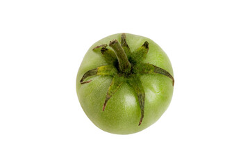 Small green cherry tomato. Vitamins from nature. Close-up. Isolated on white background.