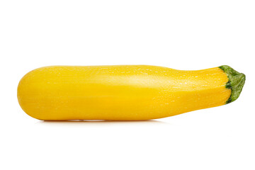 Yellow zucchini. Bright juicy fruit. Autumn harvest. Isolated on white background. Close-up.