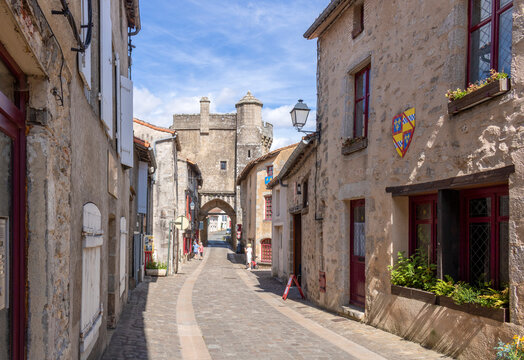 Narrow street in the town Parthenay, France