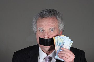 Crooked politician or businessman with bribe - obrazy, fototapety, plakaty