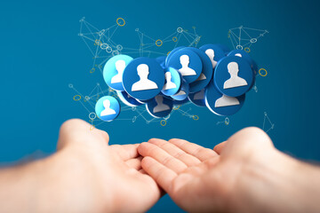 Businessman using data network with his fingers