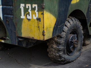 Military armoured, powerful vehicle on the battlefield