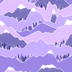 Seamless vector pattern with trees and mountains - 457896584