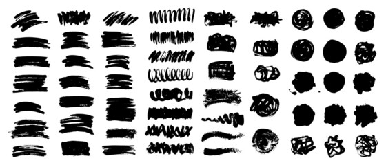 Vector black paint, ink brush strokes, brushes, lines or textures. Dirty artistic design elements