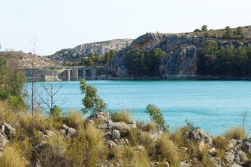 Beautiful panoramic view of the La Cierva Reservoir in Murcia, to produce electricity and to irrigate fields in a mountain environment