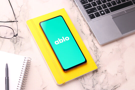 West Bangal, India - August 21, 2021 : Ablo logo on phone screen stock image.
