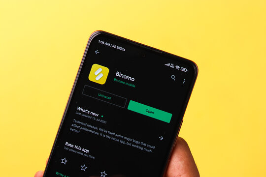 Assam, india - July 28, 2020 : Binomo a easy online stock trading app.