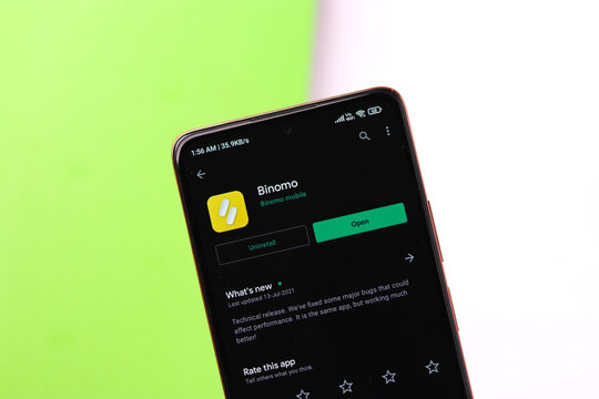 Assam, india - July 28, 2020 : Binomo a easy online stock trading app.