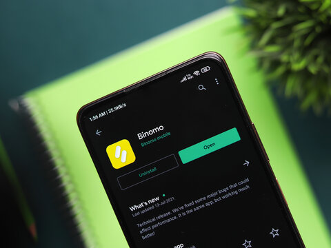 Assam, india - July 28, 2020 : Binomo a easy online stock trading app.
