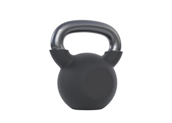 Black kettlebell isolated on a white background. Front view. Gym and fitness workouts concept. Sport equipment. Workout tools. 3D render illustration