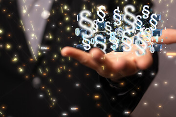 Businessman using 3D rendering digital paragraph law symbol