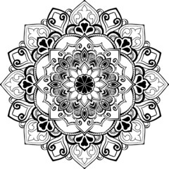 Black and white mandala.  Circle pattern. Spiritual and ritual symbol of Islam, Arabic, Indian religions. Oriental motifs.