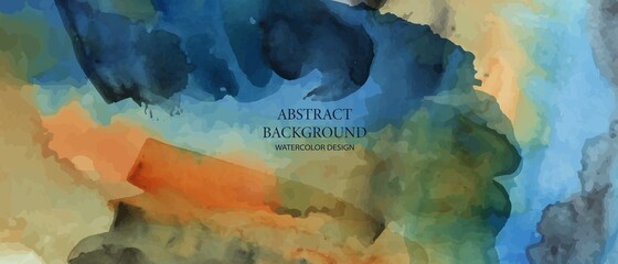 Watercolor colorful art background. Blue, beige, orange colors. Vector illustration for cover, background, wall art © olechkaart