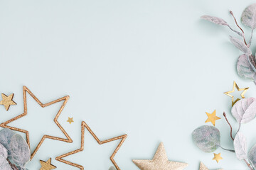 Christmas decor background. Flat lay, top view.