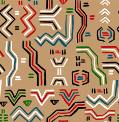 Modern Ethnic Mexican or American Indian Hand Drawn Vector Seamless Pattern. Poncho or Fabric Drawn with a Brush. Grunge Geometric Design for Wrapping Paper, Gift Cards etc.
