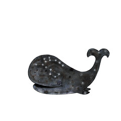 gray sea whale with sparkling stars on its back painted in ink
