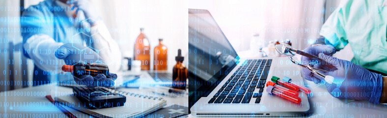 Health care researchers working in life science laboratory and analyzing microscope slides in research lab. New Epidemic Corona Virus. Corona virus outbreaking.