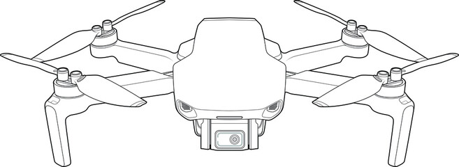 Drone quadrocopter line stroke. Drone vector isolated sign on white background	
