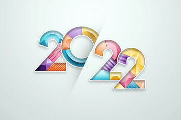 Multi-colored numbers 2022 on a light background. Happy New Year. Modern design, Template, header for the site, poster, New Year's card, flyer. 3D illustration, 3D render.