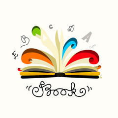 Open book icon with colorful pages and letters isolated - vector