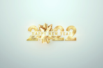 Gold Numbers 2022 luxury, vip on a light background. Happy New Year. Modern design, Template, header for the site, poster, New Year's card, flyer. 3D illustration, 3D render.