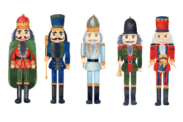 Set of watercolor hand drawn wooden toy soldier - nutcracker - 457904116