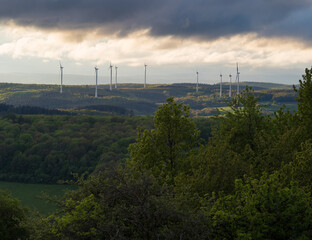 Beautiful forest landscape with windmills in saarland germany europe