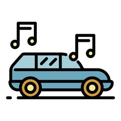 Nice music from the car icon. Outline nice music from the car vector icon color flat isolated