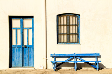 Typical Andalusian whitewashed facade in Almeria, Spain