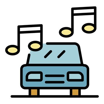 Loud music in the car icon. Outline loud music in the car vector icon color flat isolated