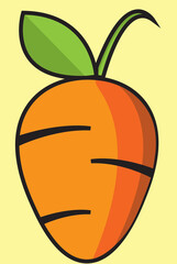 Carrot outline black and white orange green yellow background vector cartoon image