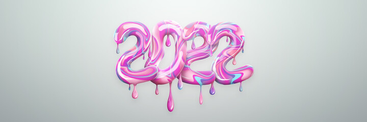 2022 Happy New Year. Colored numbers from sweets on a white background. Graphic design template, New Year card. 3D illustration, 3D render