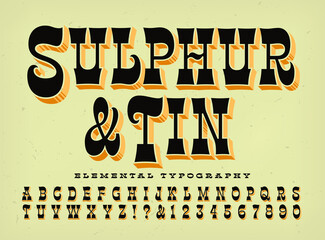 Sulphur and Tin is a condensed stylized western style alphabet with 3d depth effects; good for rodeo posters, old west, circus and carnival themes, wanted posters, etc. - obrazy, fototapety, plakaty