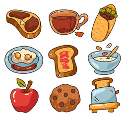 Healthy breakfast food isolated graphic design set collection