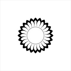 Black outline flower mandala. Doodle round decorative element for coloring book isolated on white background. Floral geometric circle.