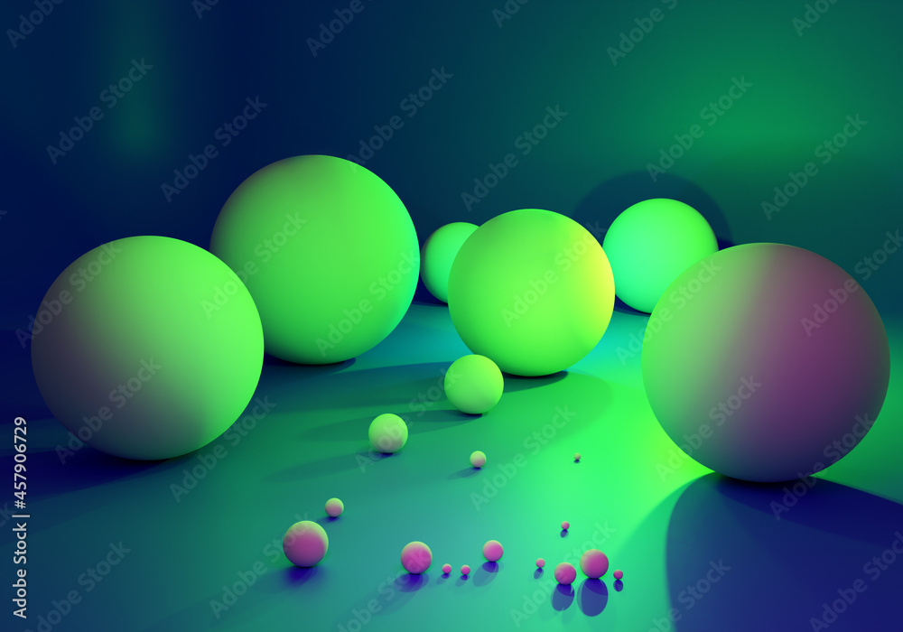 Poster geometric abstraction. balls of different sizes on a green background. universal background for book