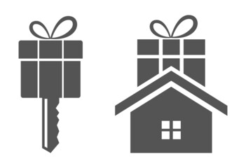 house and key with gift box icon