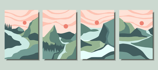 Collection of abstract landscapes. Modern Art. Vector illustration.