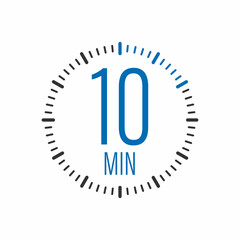 The 10 minutes, stopwatch vector icon. Stopwatch icon in flat style, timer on on color background. Vector illustration.