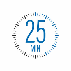 The 25 minutes, stopwatch vector icon. Stopwatch icon in flat style, timer on on color background. Vector illustration.